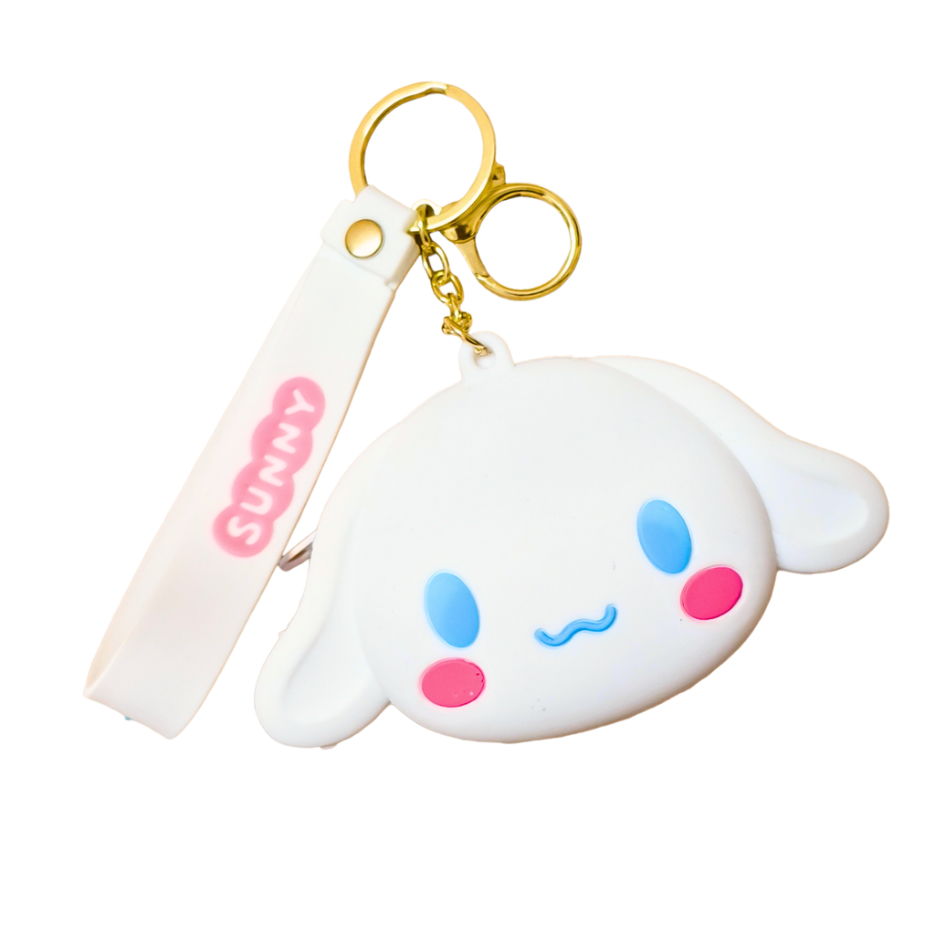 White cloud-shaped keychain with colorful face design and 'Sunny' label on a white background