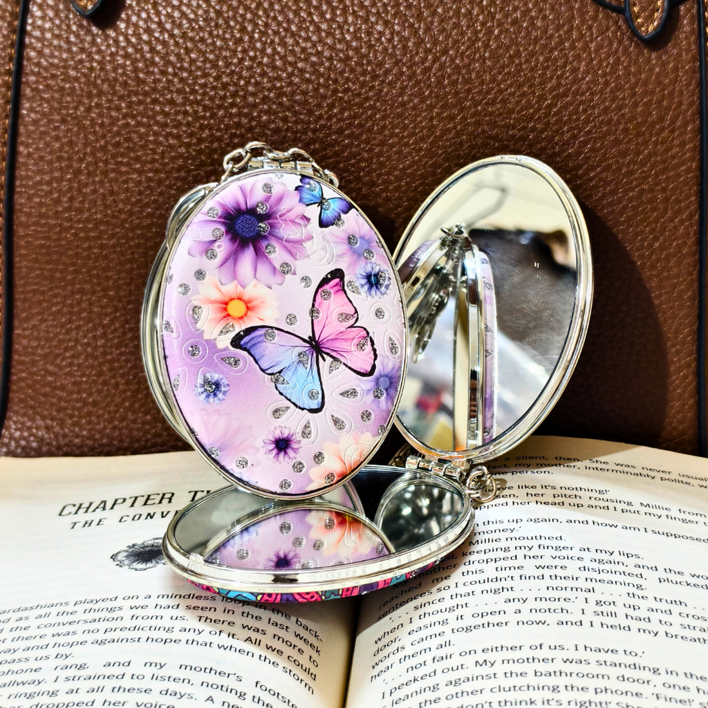 Oval Butterfly Pocket Mirror  With Props.
