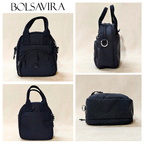 Black backpack shown from multiple angles with 'BOLSAVIRA' branding.
