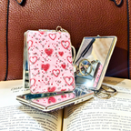 Rectangle Hearts Baby Pink Pocket Mirror Keychain, Compact Mirror Keychain with Rhinestone Embellishments, Butterfly, Fairy, Peacock and Violin Print, Silver-Tone Lobster Clasp For Women And Girls