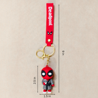 Deadpool keychain with dimensions on a beige background