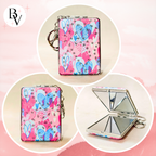 Rectangle Hearts Pink Pocket Mirror Showing Different Angles.
