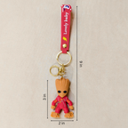Keychain with character measurement details on a beige background