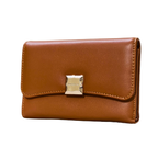 Brown wallet with a gold clasp on a white background