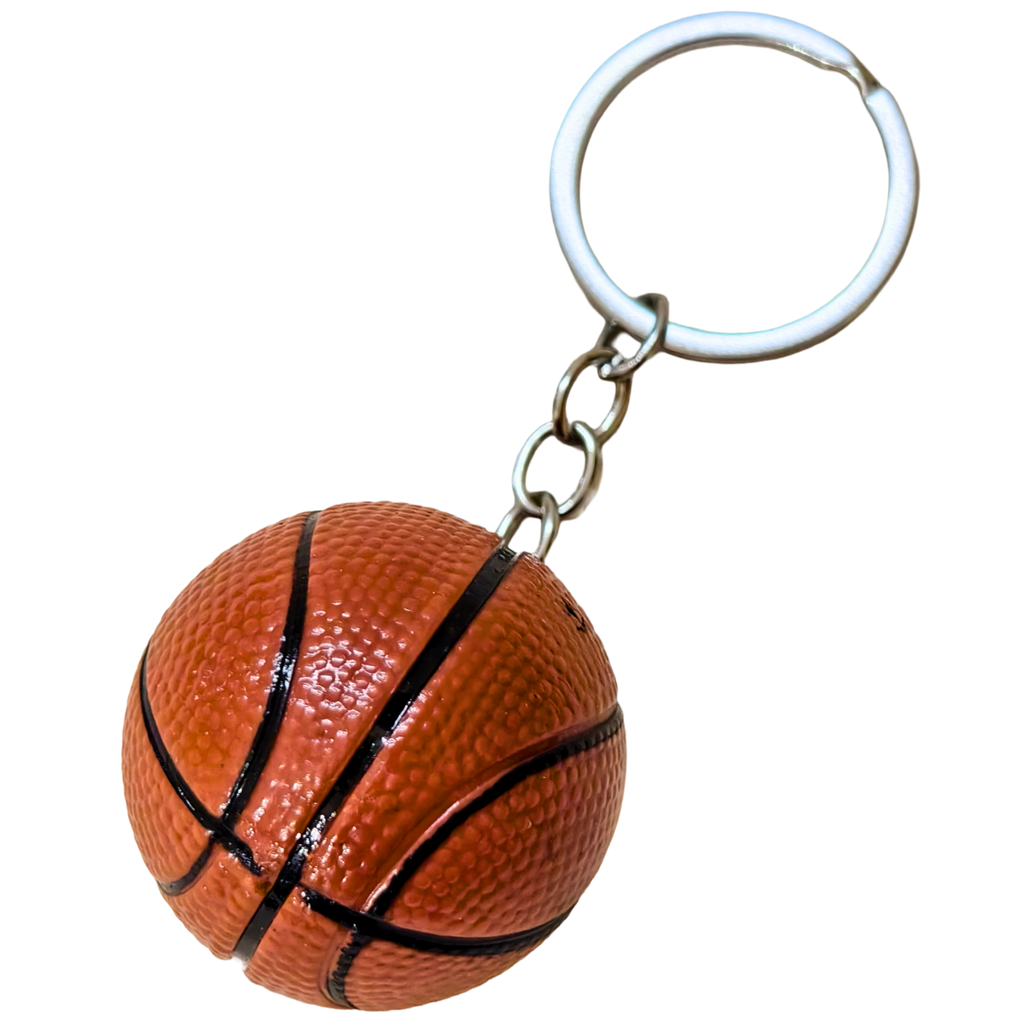 A miniature basketball-shaped keychain against a plain white background.