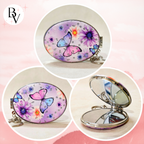 Oval Butterfly Pocket Mirror Showing Different Angles.