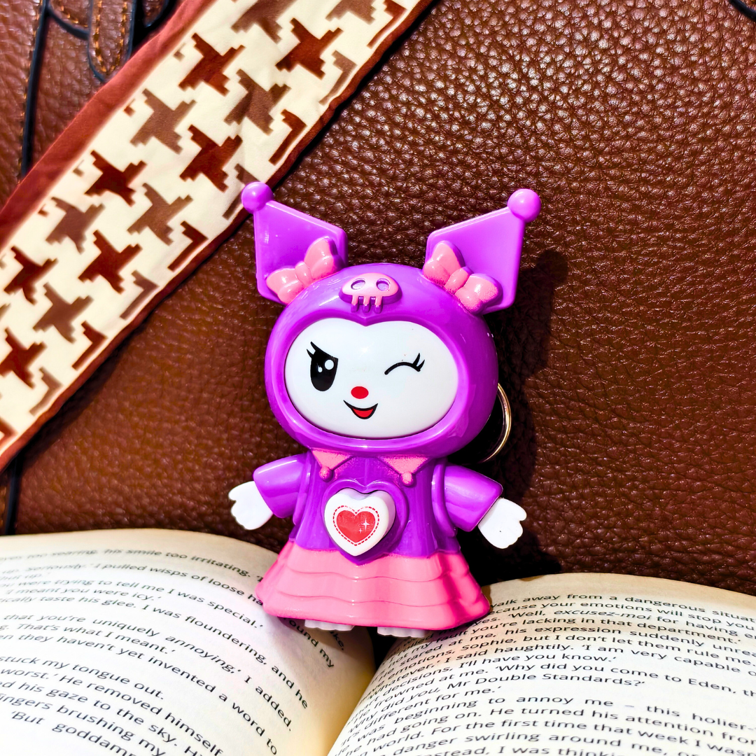 Purple Kuromi Face Changer Toy Keychain, Plastic Made Toy Keychain, Includes Spider, Bunny and Kuromi, 3 Changeable Expressions, Bag Charm for Kids and Teens