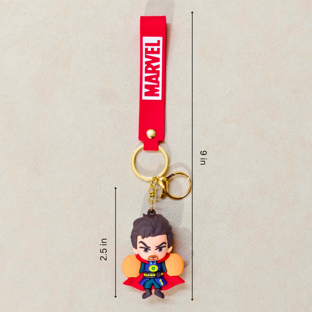 Dr Strange Keyring  With Measurements On  Beige Background.