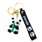 Panda keychain with a black strap labeled 'panda' on a white background