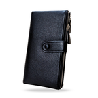 Black leather wallet with a zipper on a white background