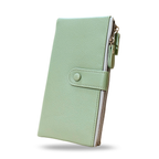 Light green wallet with a zipper on a white background