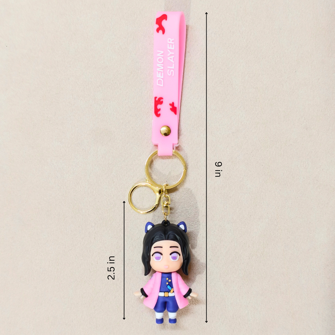 
Shinobu Keyring  With Measurements On  Beige Background.