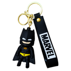 Keychain with Batman figure and Marvel logo on a white background