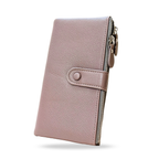 Pink leather wallet with a zipper on a white background