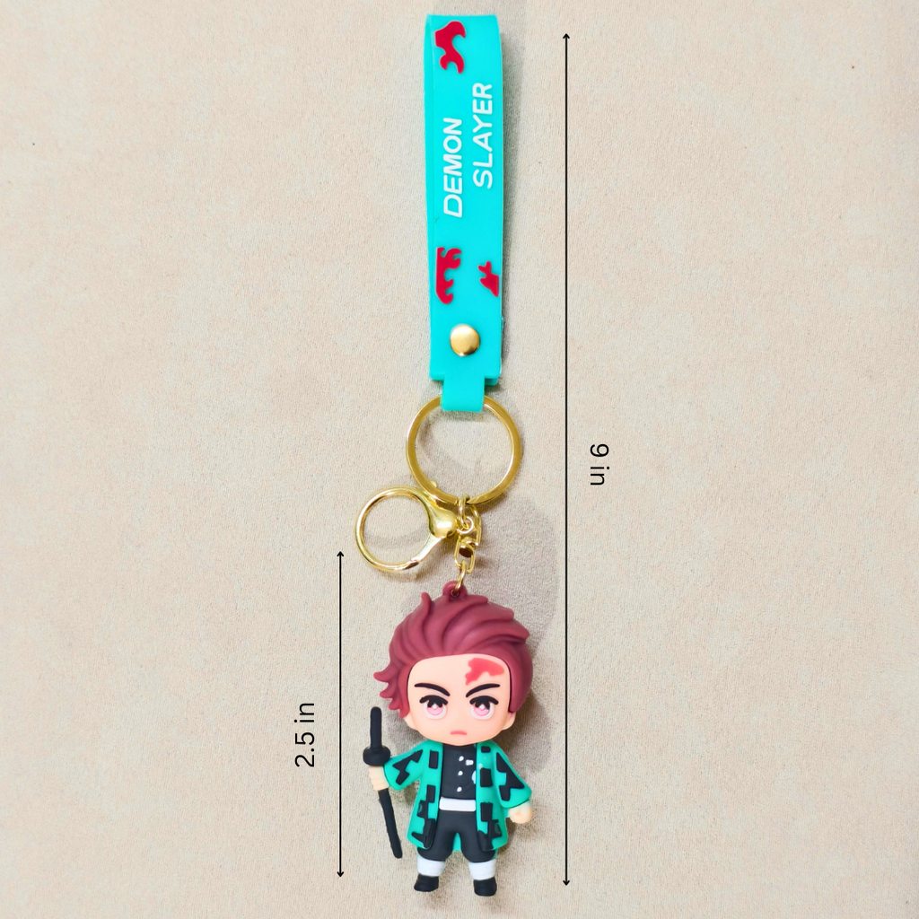 Tanjiro2 Keyring  With Measurements On  Beige Background.