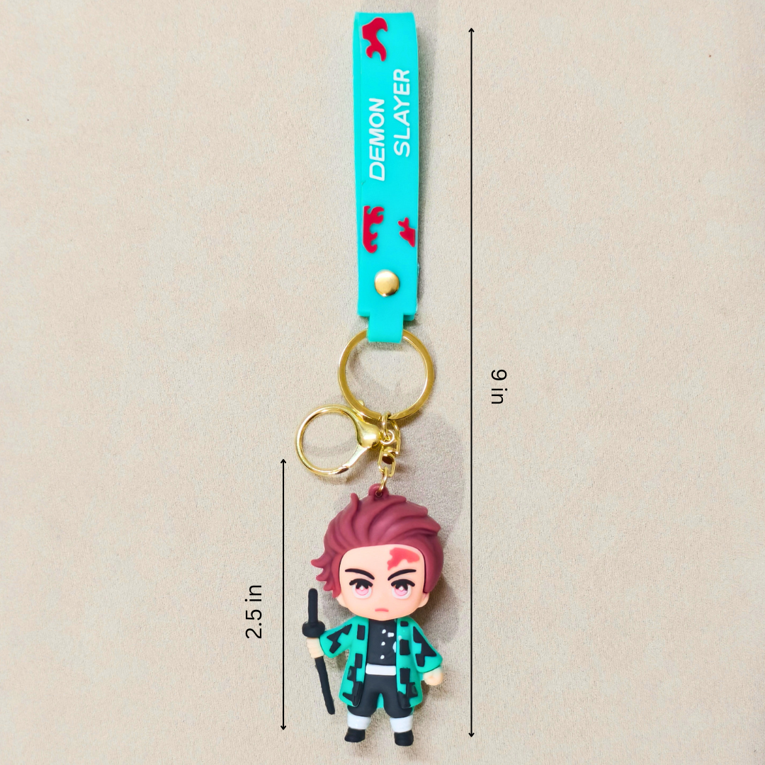 Tanjiro2 Keyring  With Measurements On  Beige Background.