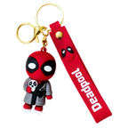 Deadpool keychain with a red strap on a white background