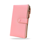 Pink wallet with a zipper on a white background