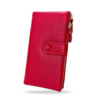 Red leather wallet with a zipper on a white background
