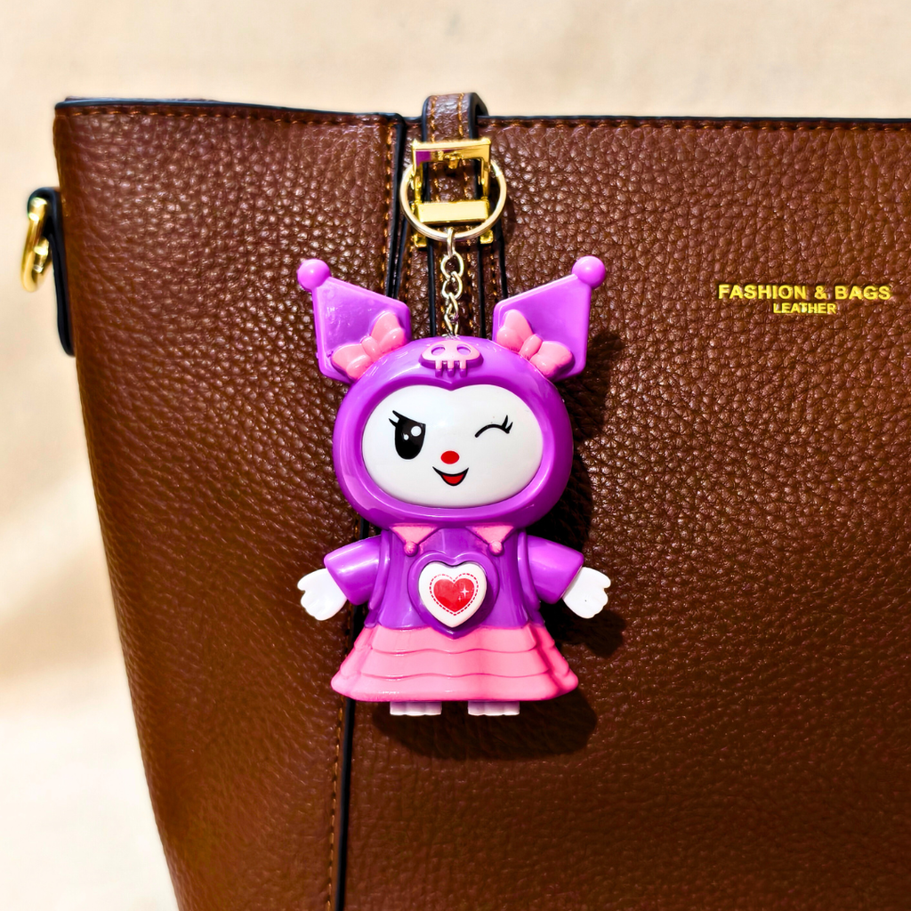 Purple Kuromi Face Changer Toy Keychain, Plastic Made Toy Keychain, Includes Spider, Bunny and Kuromi, 3 Changeable Expressions, Bag Charm for Kids and Teens