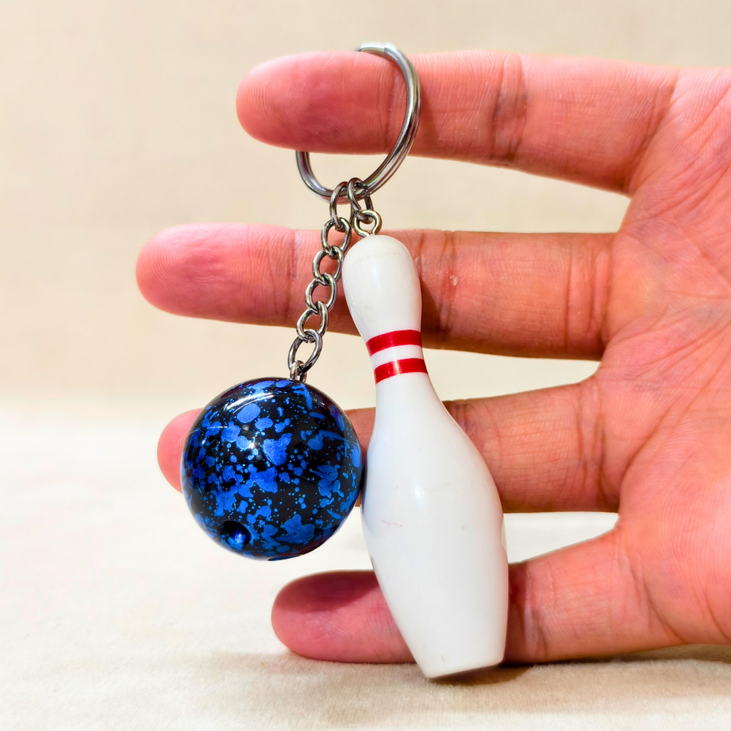 Bowling Blue Sports Keychain, Tennis Racket, Table Tennis, Chocolate,Ping Pong and Baseball Bat and Tennis Ball Charms, Metal and Resin, Detachable, Unisex