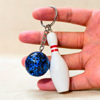 Bowling Blue Sports Keychain, Tennis Racket, Table Tennis, Chocolate,Ping Pong and Baseball Bat and Tennis Ball Charms, Metal and Resin, Detachable, Unisex