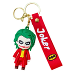Keychain with Joker figure and red strap featuring Batman logo on a white background