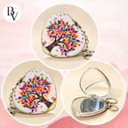 
Heart Tree White Pocket Mirror Showing Different Angles.
