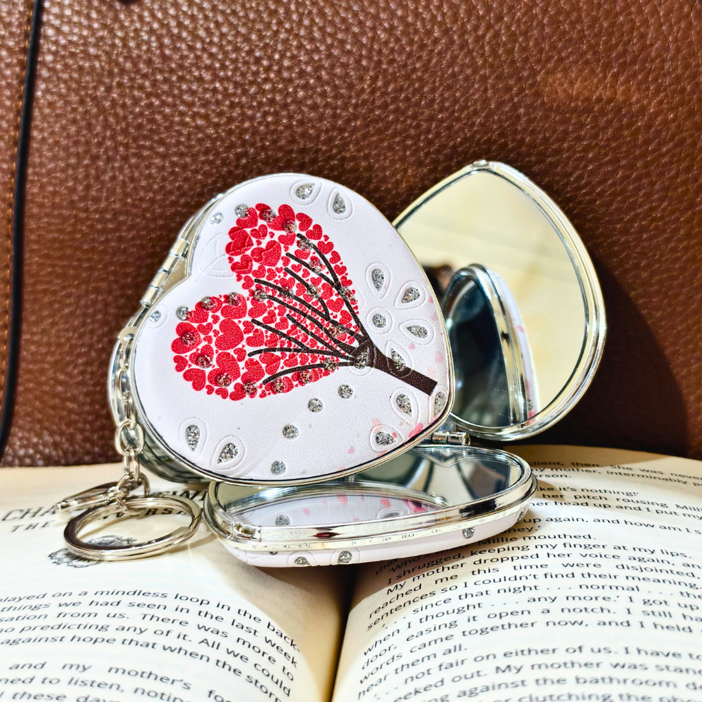 Heart Valentine White Pocket Mirror  With Props.