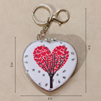 Heart Valentine White Pocket Mirror  With Measurements On  Beige Background.