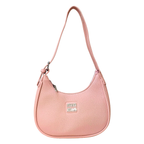 Pink handbag with a visible brand logo on a white background