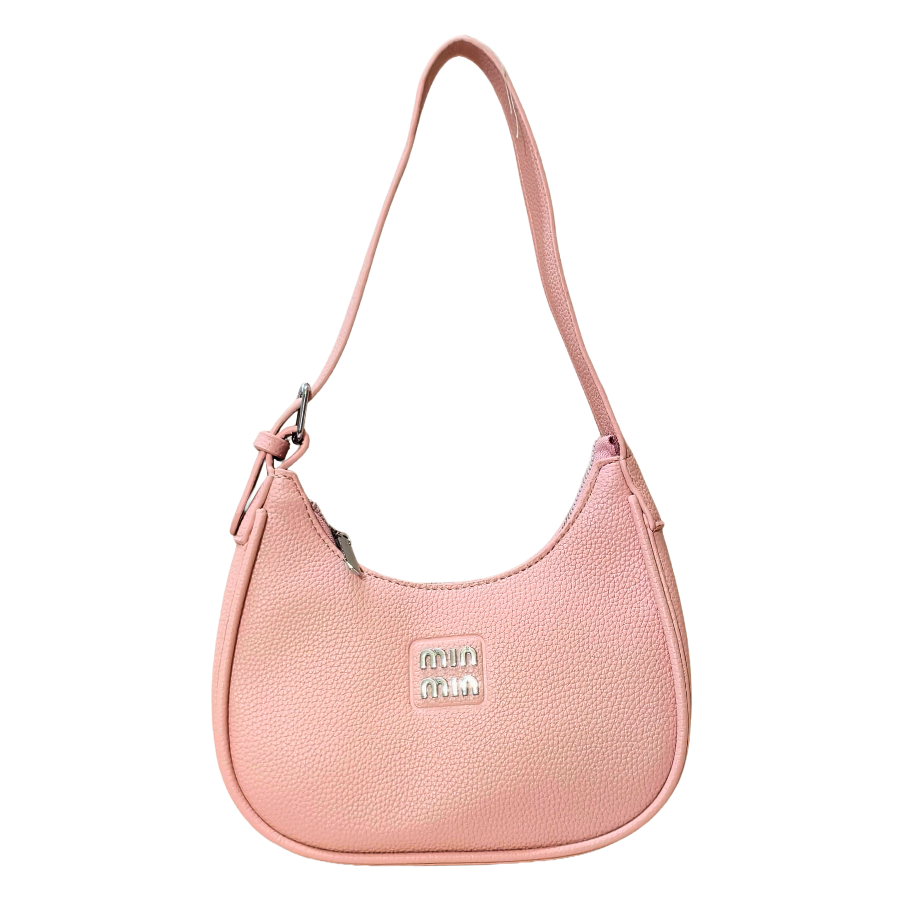 Pink handbag with a visible brand logo on a white background