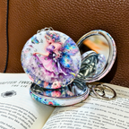 Fairy Pocket Mirror Keychain, Compact Mirror Keychain with Rhinestone Embellishments, Butterfly, Fairy, Peacock and Violin Print, Silver-Tone Lobster Clasp For Women And Girls