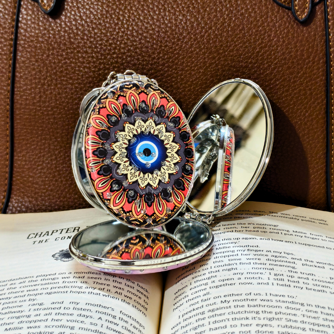 Oval Evil Eye Black Pocket Mirror  With Props.