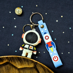 Keychain with astronaut and rocket design on a space-themed background