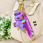 Unicorn Lilac Character Keyring with Detachable Silicone Wrist Strap, 3D Charm, Metal Ring, Lobster Clasp, Demonslayer and Marvel Theme Bag Charms for Kids Teens Adults