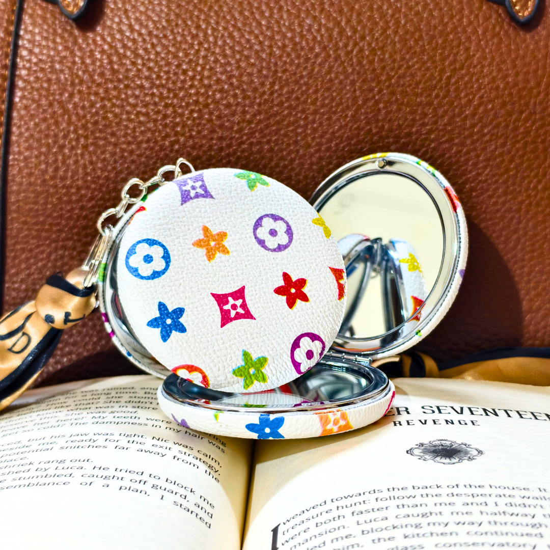Round LV White Pocket Mirror  With Props.
