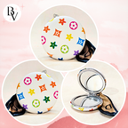 Round LV White Pocket Mirror Showing Different Angles.