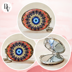 Oval Evil Eye Black Pocket Mirror Showing Different Angles.