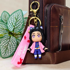 Shinobu Keyring Attached With Purse As  Bag Charm On  Beige Background.
