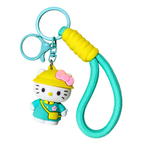 Colorful keychain with a character in a raincoat and yellow hat on a white background