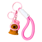 Pink keychain with a bear-shaped holder on a white background