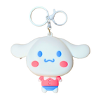 Cute cartoon character keychain with a white face, pink cheeks, and blue eyes on a white background.