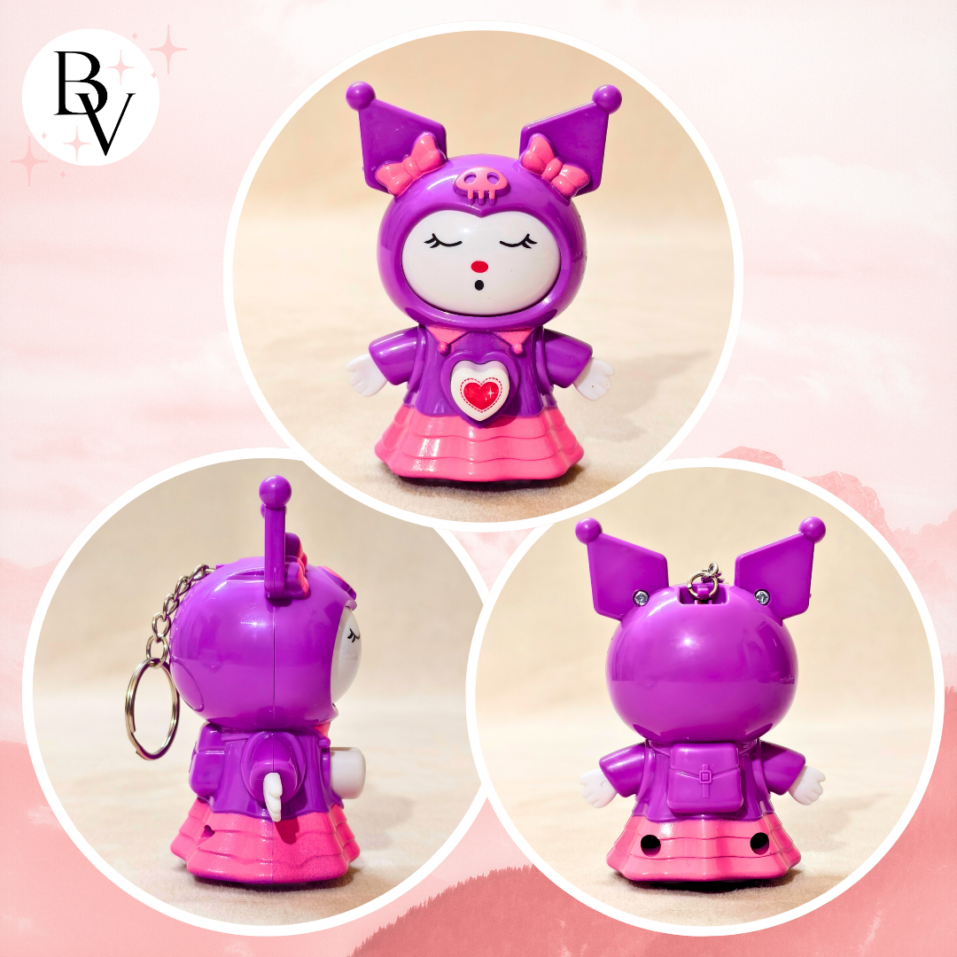 Purple Kuromi Face Changer Toy Keychain, Plastic Made Toy Keychain, Includes Spider, Bunny and Kuromi, 3 Changeable Expressions, Bag Charm for Kids and Teens