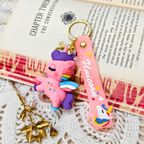 Colorful keychain with a unicorn design on an open book