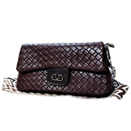 Brown woven handbag on a white background