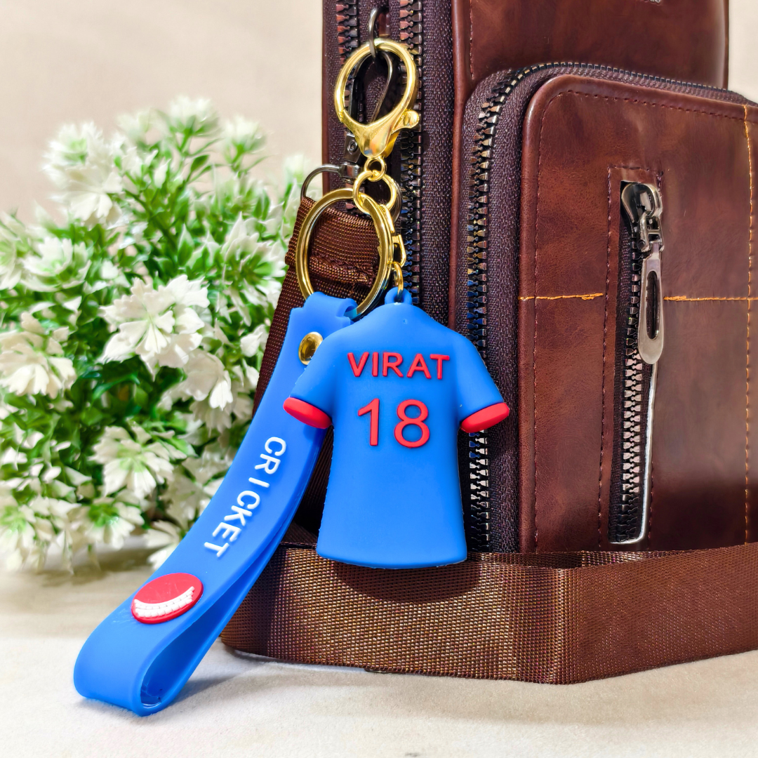 
Virat Keyring Attached With Purse As  Bag Charm On  Beige Background.