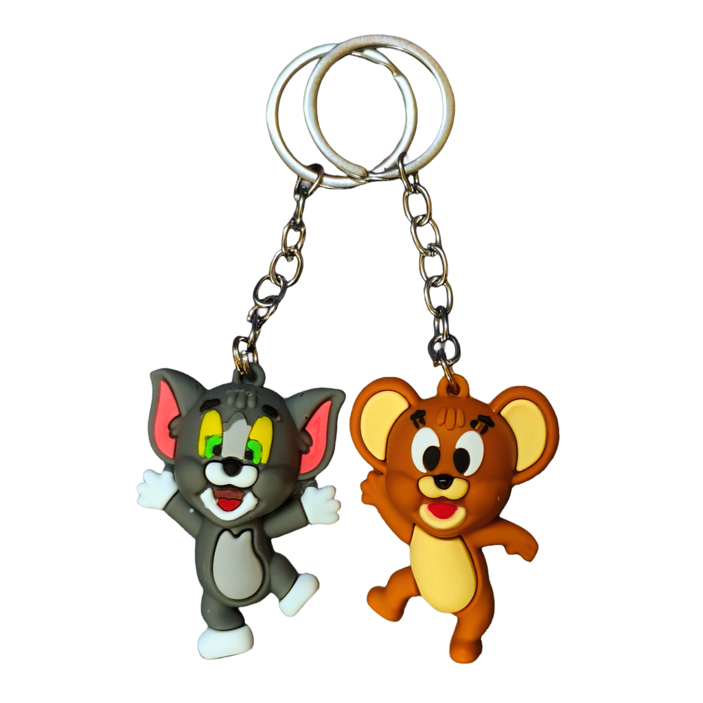Keychains featuring cartoon characters on a white background