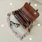 Brown Woven Canvas Crossbody Sling Bag With Adjustable Strap And Oak Brown Vegan Leather Trim For Women