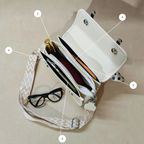 Off-White Woven Canvas Crossbody Sling Bag With Adjustable Strap And White Vegan Leather Trim For Women